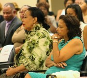 Andrew Young's wife Carolyn and Humanities Council of D.C.'s Executive Director Joy Ford Austin listen as Young explains his experiences as Ambassador.  The event was arranged, in part, because of the longtime friendship between Carolyn and Austin.   